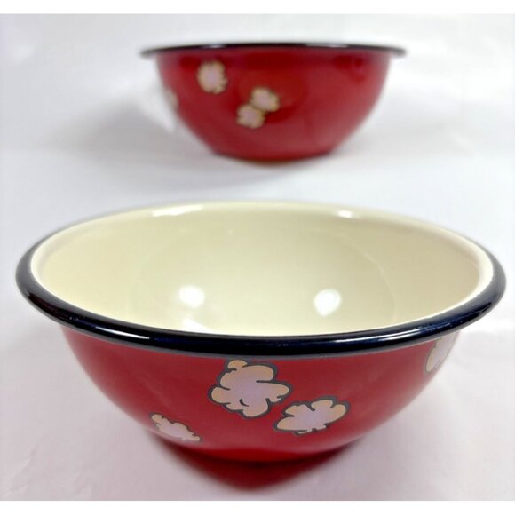 Crow Canyon Home Enamel Popcorn Bowls Red Ceral Bowls Set of 2 - Picture 2 of 7